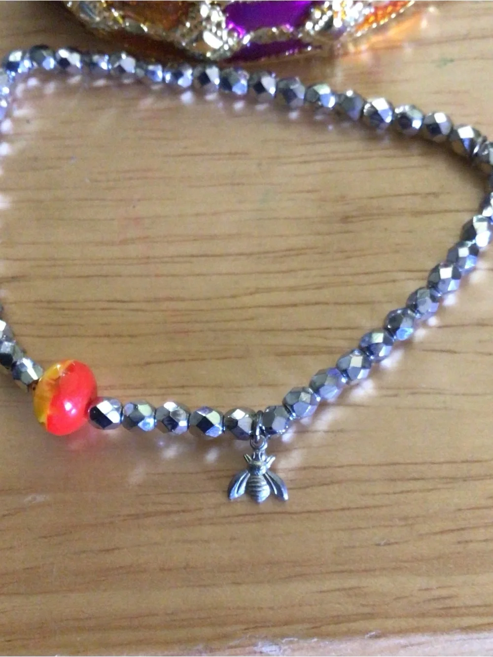 Gold Tone Multicolor Enamel Bangles and Silver Bead Bracelet Set